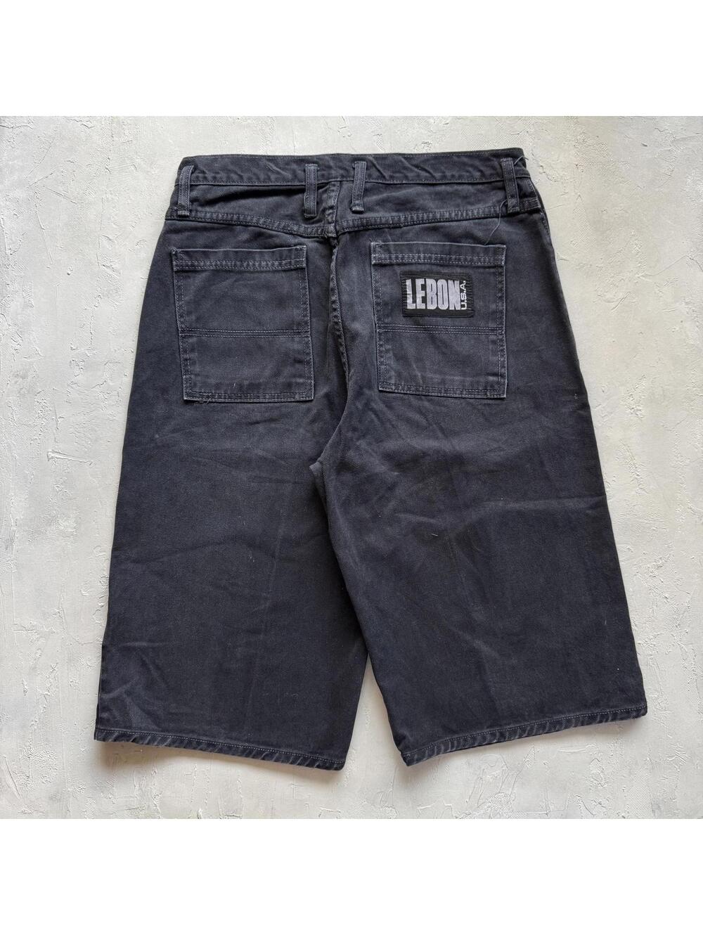 Vintage 90s Black Baggy Lebon Long Denim Jean Shorts